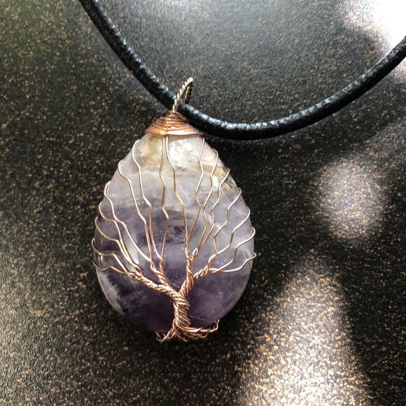Tree Of Life Pendant Wire Wrap Necklace Amethyst Stone, Reiki, Yoga, Buddhist - Picture 2 of 6